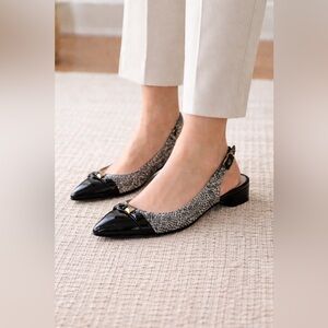 Kate Spade Snake Print Slingback Heels Black Patent Cap Toe Pumps 8.5